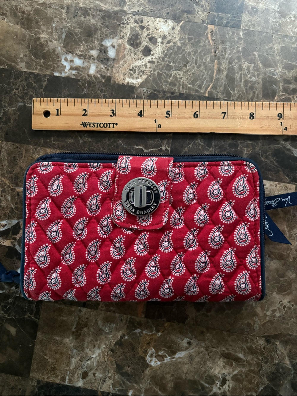 Vera Bradley Quilted Red Paisley Turn-Lock Wallet